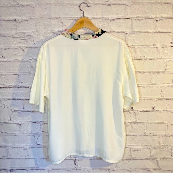 Vintage Landon West Creamy Off White Button Up w Floral Trim Women’s Shirt Large - Picture 6 of 6